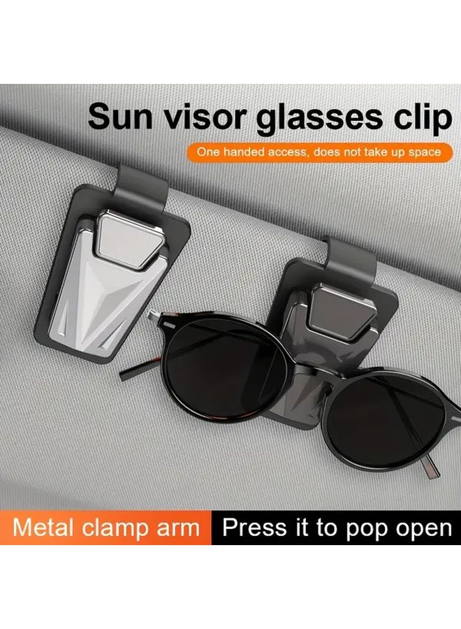 Gray Universal Car Glasses Clip Holder For Sun Visor One Handed Access Design - Image 1